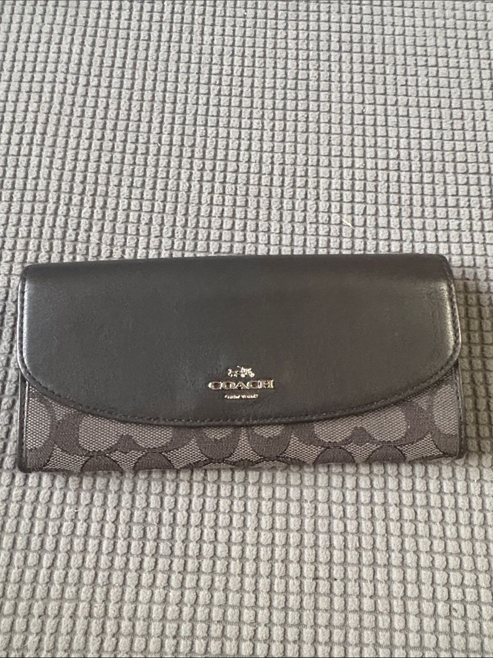 Coach Black and Gray Signature Flap Wallet